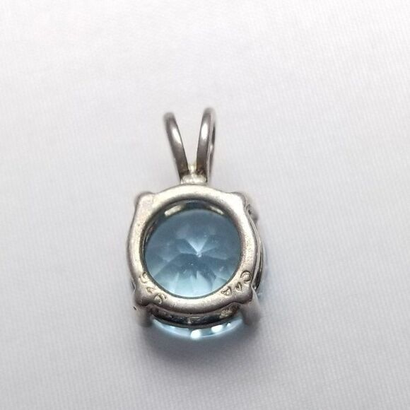Vintage Sterling Silver Blue Rhinestone Round Pendant Charm, Birthstone, Estate - Picture 3 of 7